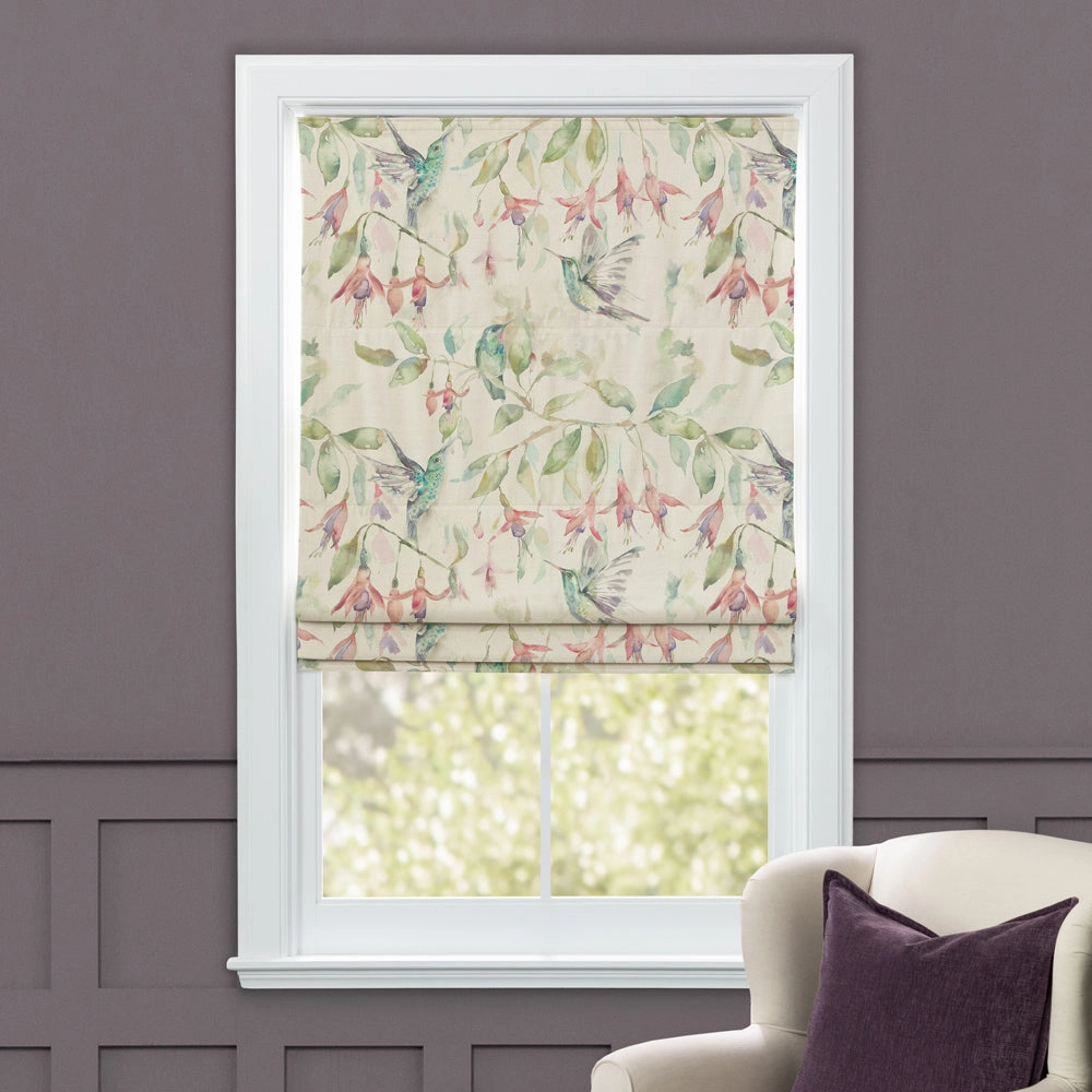 Fuchsia Flight Printed Cotton Made to Measure Roman Blinds Linen