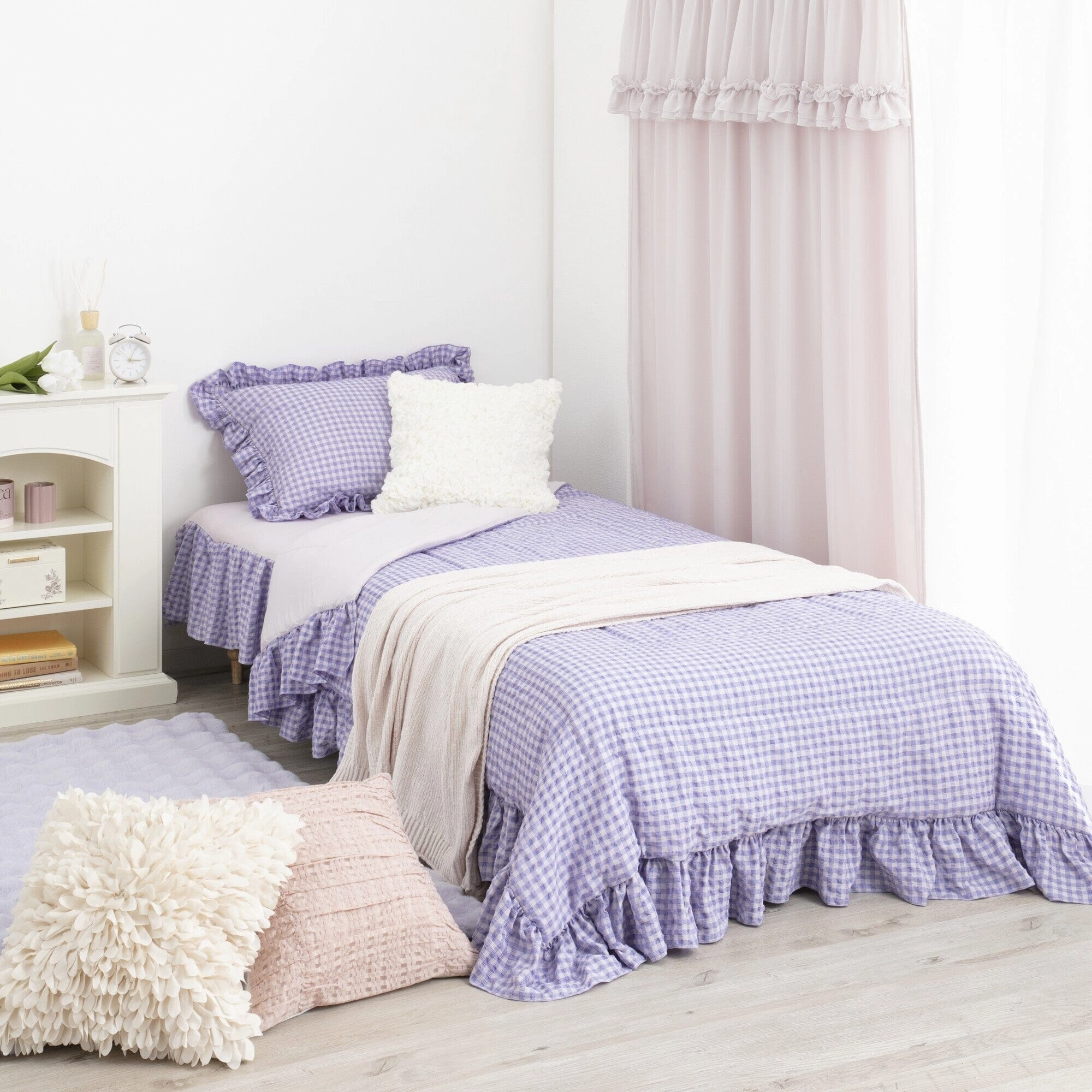 Fuwaro Cooling Quilt Frill Check Single Pink X Purple