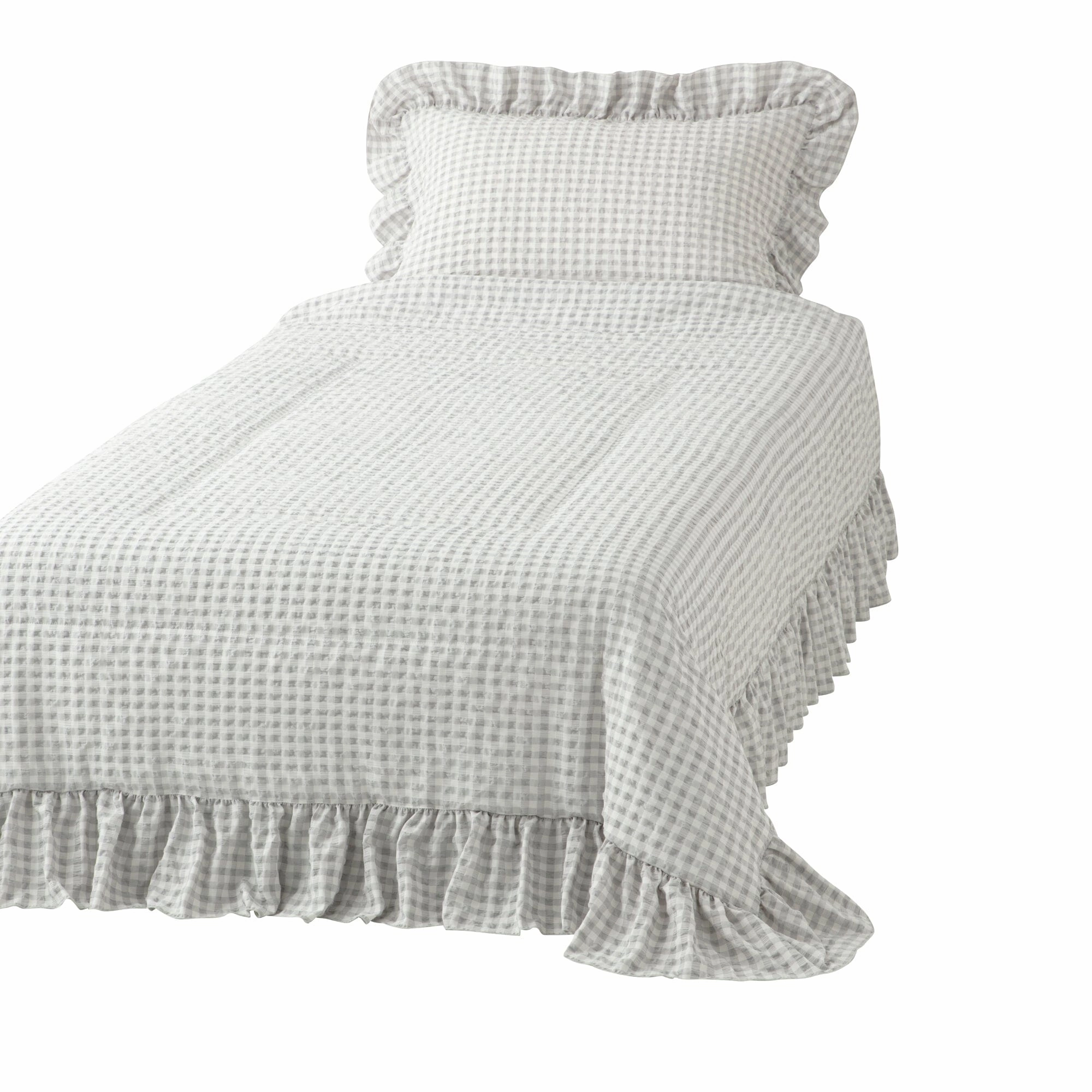 Fuwaro Cooling Quilt Frill Check Single White X Greybedding sets ,throw blankets 