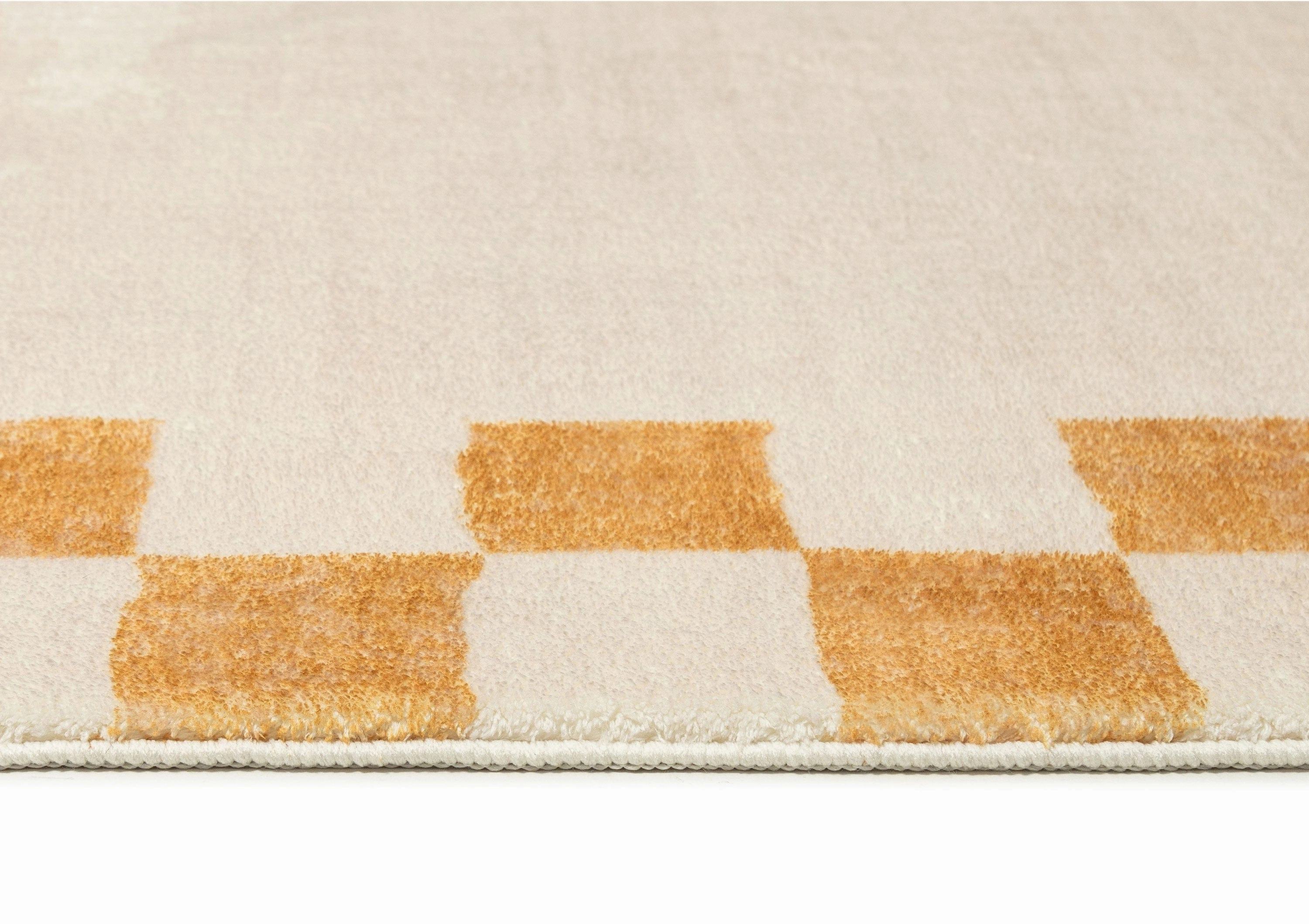 Gadise Yellow Mustard Checkered Border Washable Rug