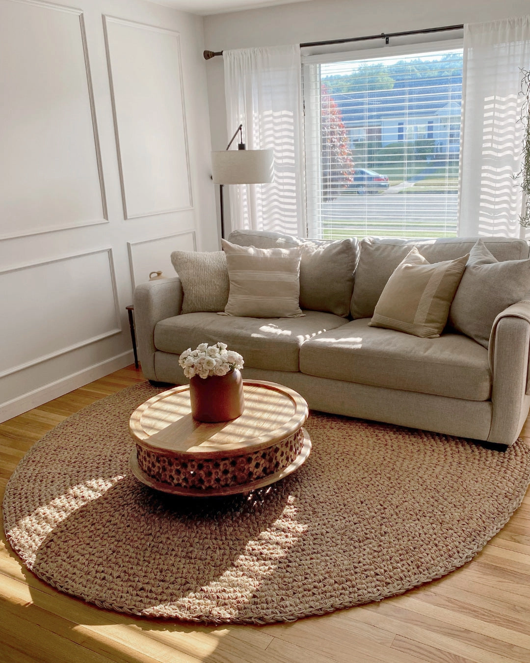Georgia Natural Brown Crochet Round Jute Rug *NO RETURNS UNLESS FAULTY