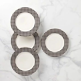 Gingham Black Dinner Plates - Set of 4halloween party decor ,outdoor halloween decor 