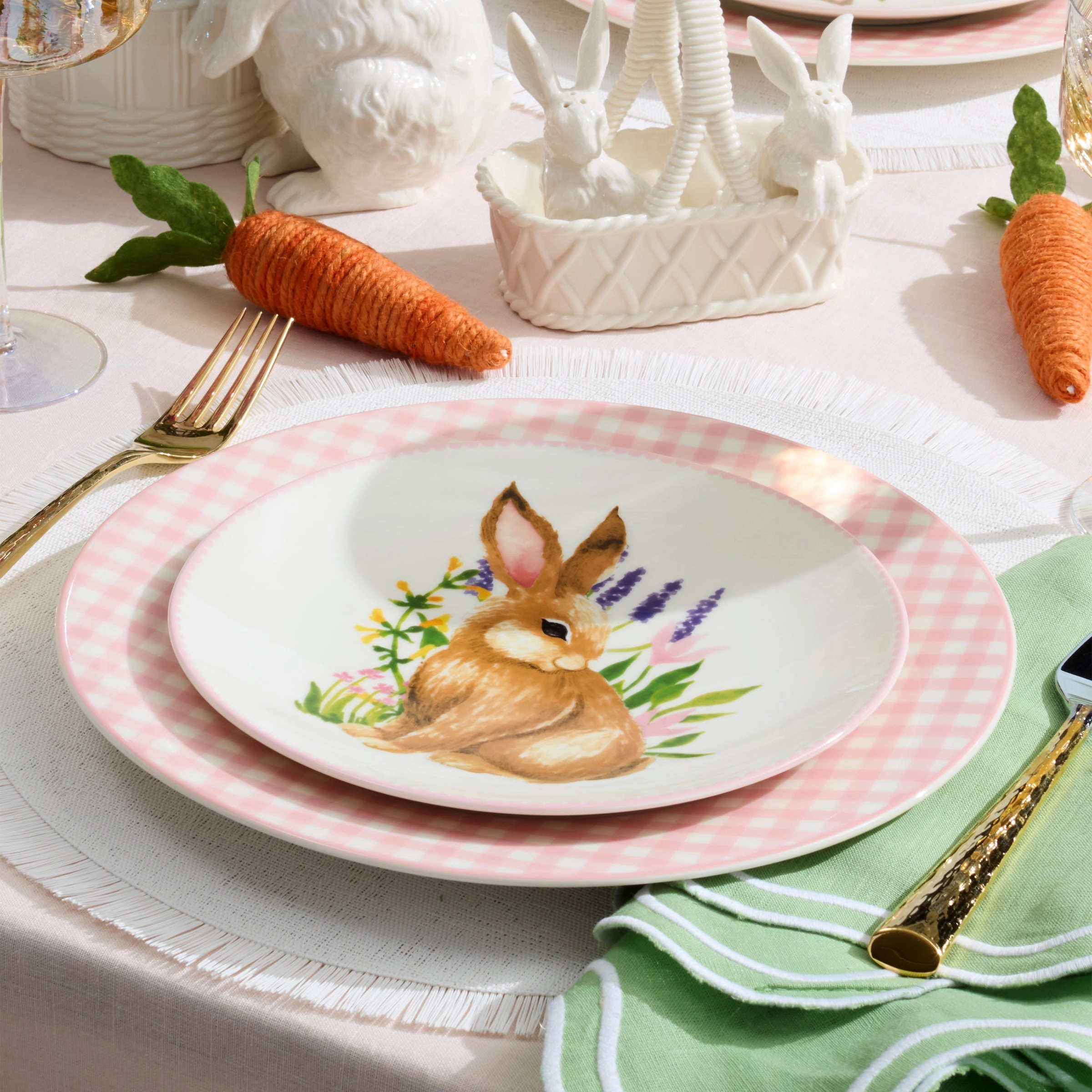 Gingham Pink Dinner Plates - Set of 4