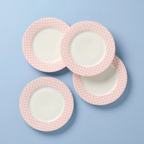 Gingham Pink Dinner Plates - Set of 4easter decorations ,easter centerpiece 