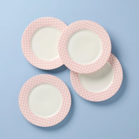 Gingham Pink Dinner Plates - Set of 4modern kitchen decor ,kitchen dinner set ,dinnerware 