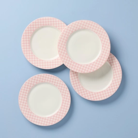 Gingham Pink Dinner Plates - Set of 4valentine's day decorations ,valentine's centerpiece 