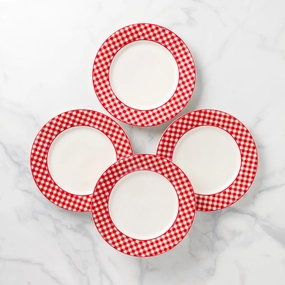 Gingham Red Dinner Plates - Set of 4summer decor ,outdoor summer decor 