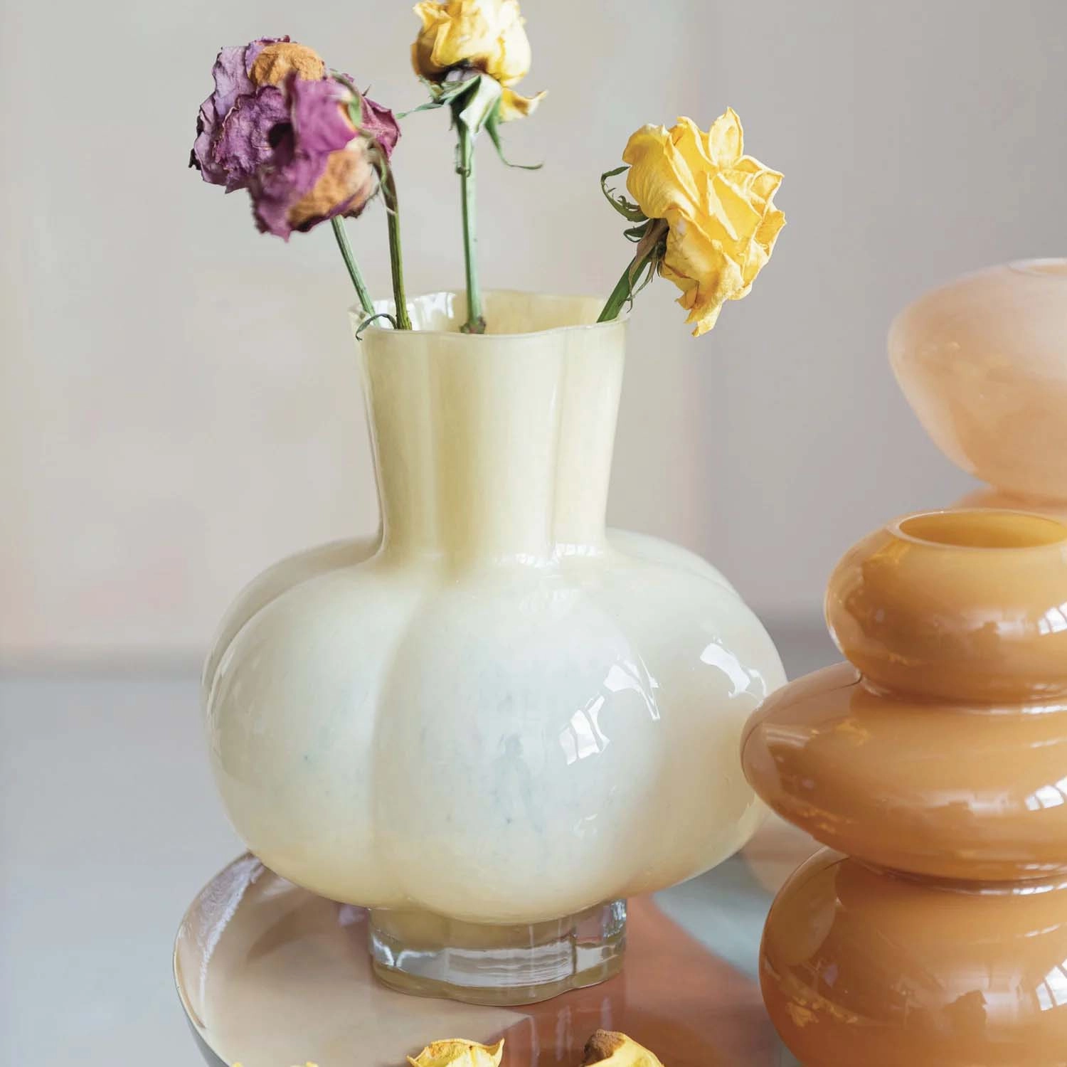 Glass Pleated Vase, Opaque Yellow