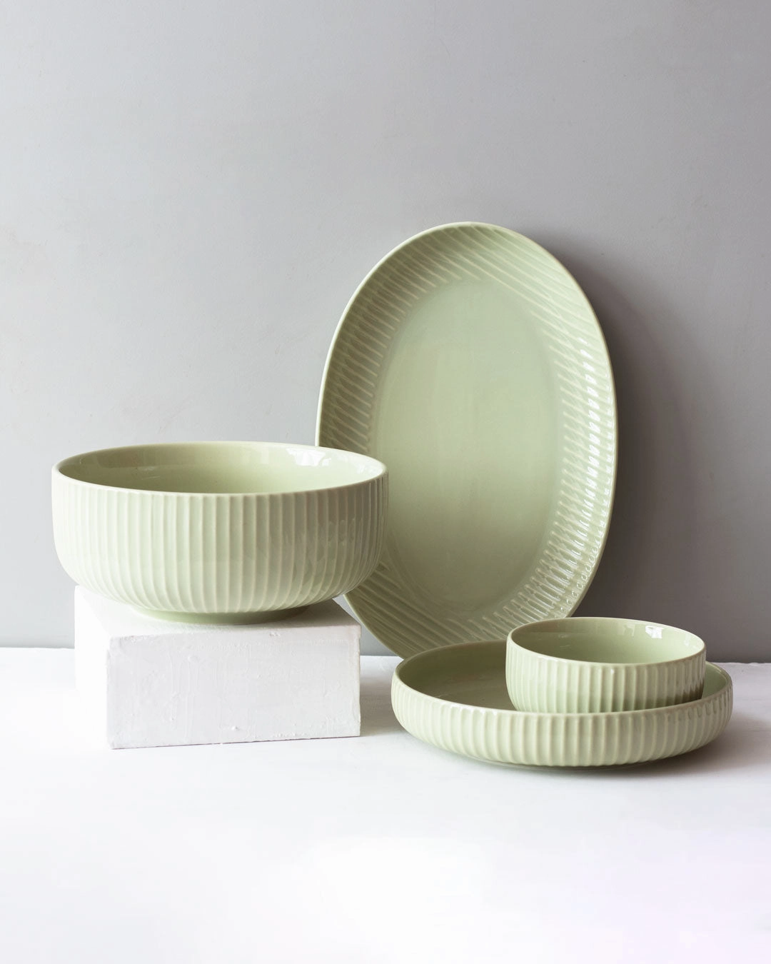 Glossy Straight Grain Platter - Milk Green