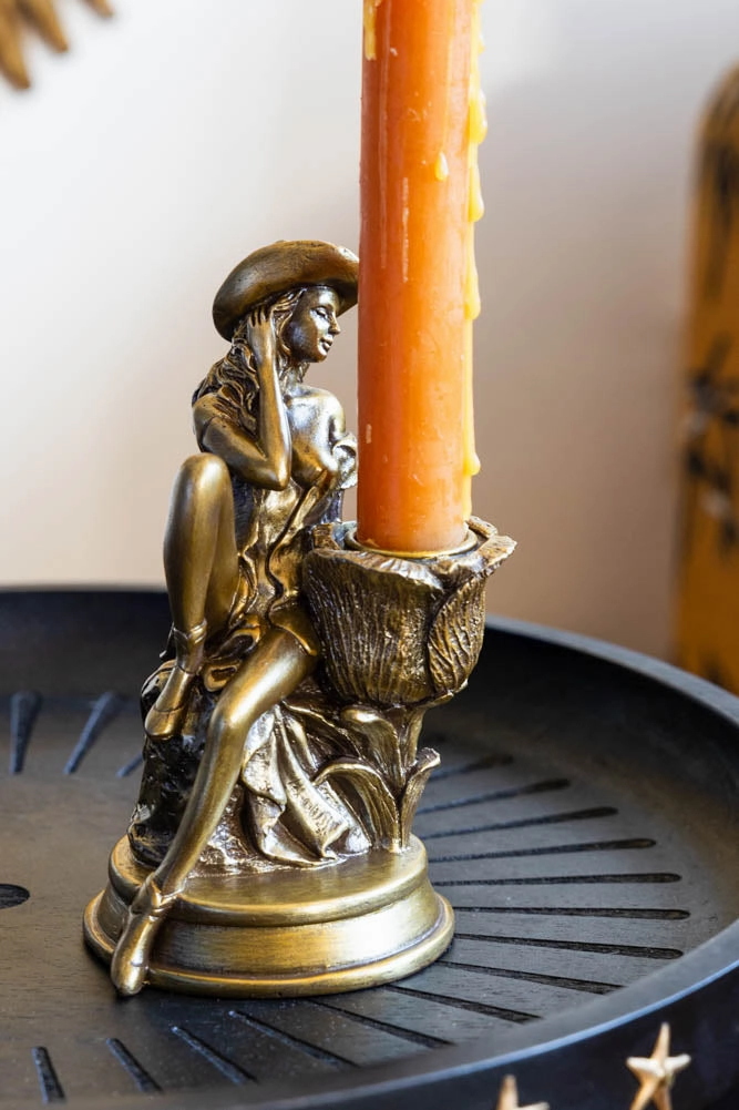 Gold Cowgirl Candlestick Holder
