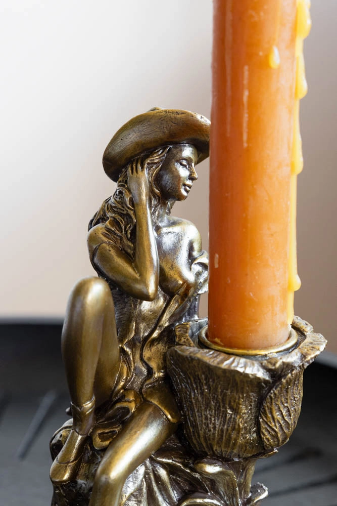 Gold Cowgirl Candlestick Holder