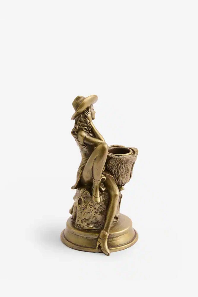 Gold Cowgirl Candlestick Holder