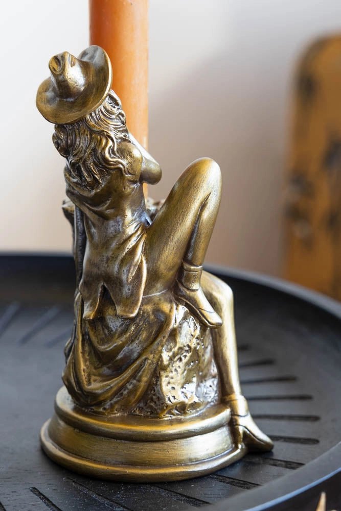 Gold Cowgirl Candlestick Holder