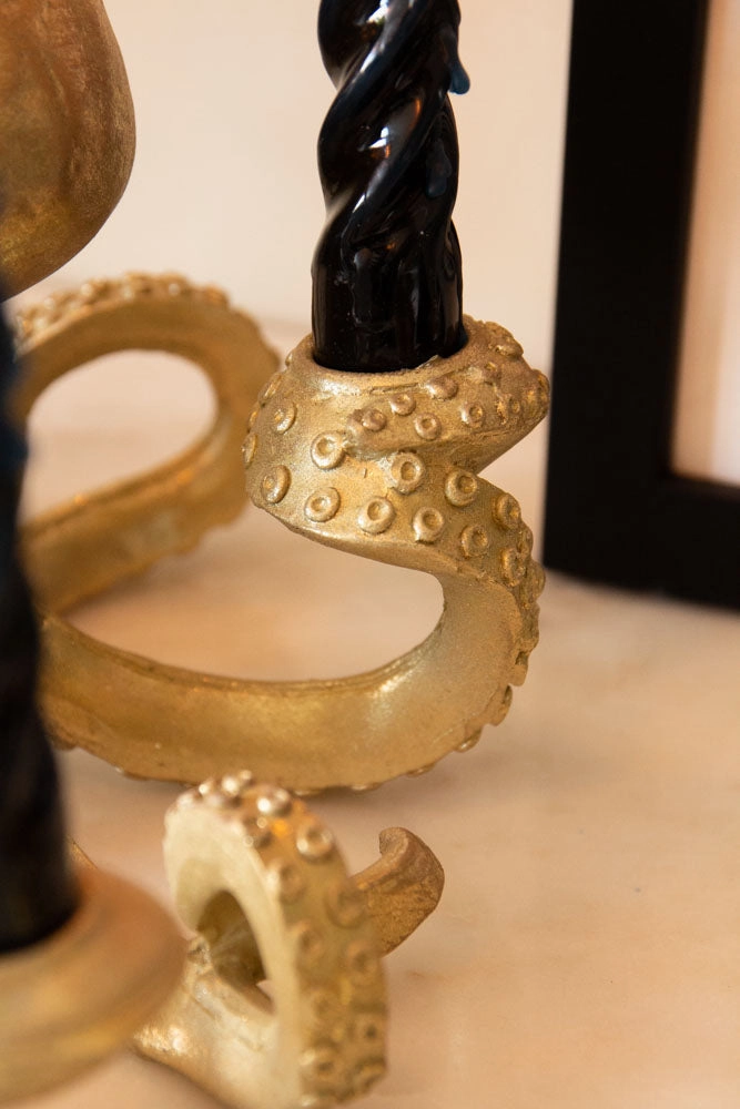Gold Octopus Candlestick Holder