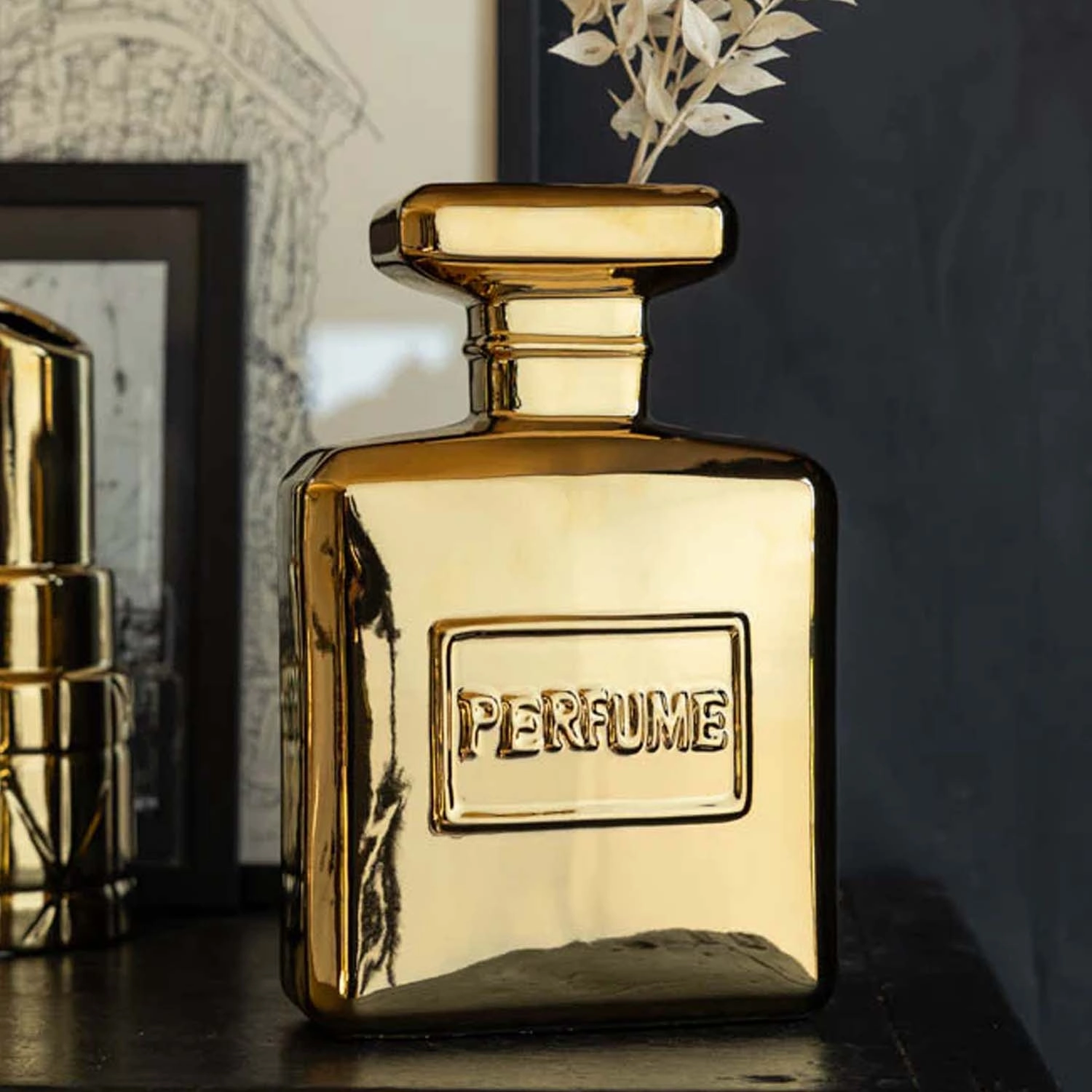 Gold Perfume Bottle Vase - 12" Tall