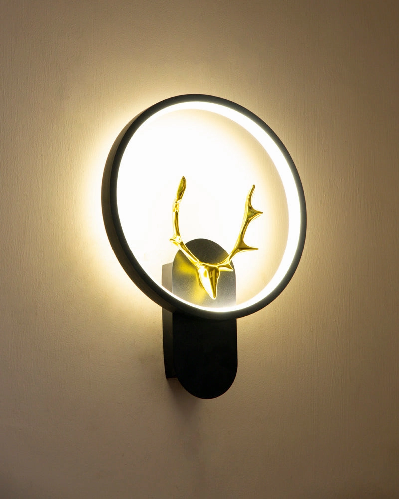 Golden Antler Deer Head Wall Light
