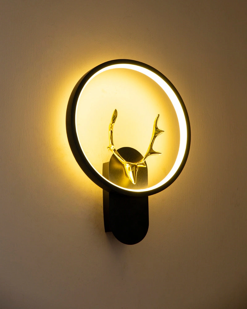 Golden Antler Deer Head Wall Light