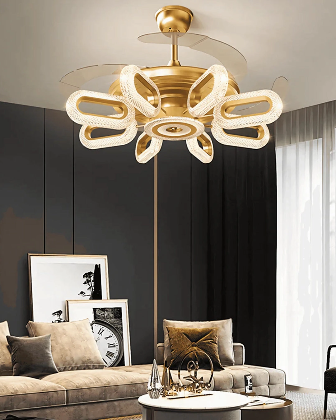 Golden Glide Retractable Ceiling Fan   Chandelier Light (with Remote Control)modern wall lamp,smart wall lamp