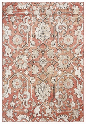 Gracie Peach Terracotta Transitional Floral Motif Rugmodern color block patchwork rug
