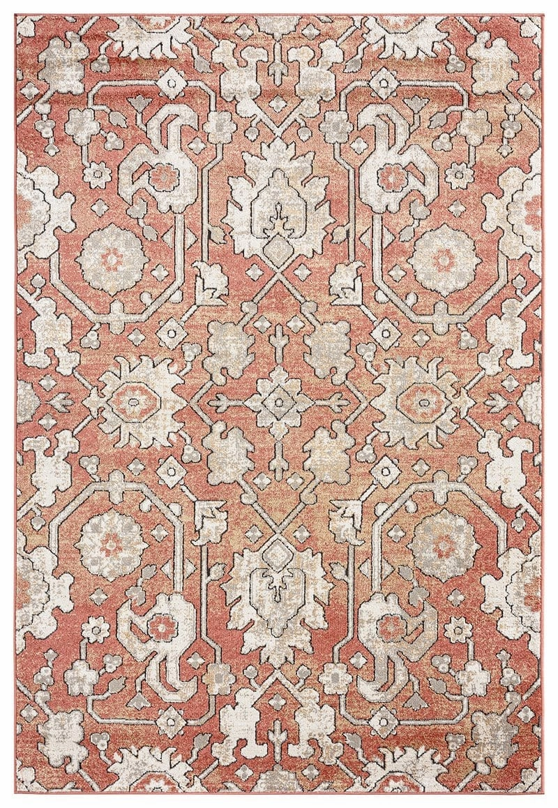 Gracie Peach Terracotta Transitional Floral Motif Rugmodern color block patchwork rug