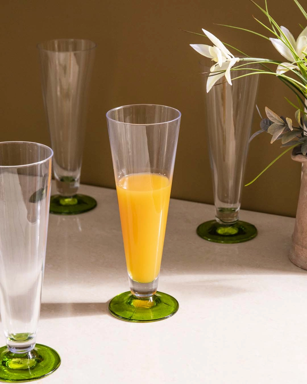 Green Base Flute Champagne Glass - Set Of 6modern kitchen decor ,kitchen dinner set ,dinnerware 