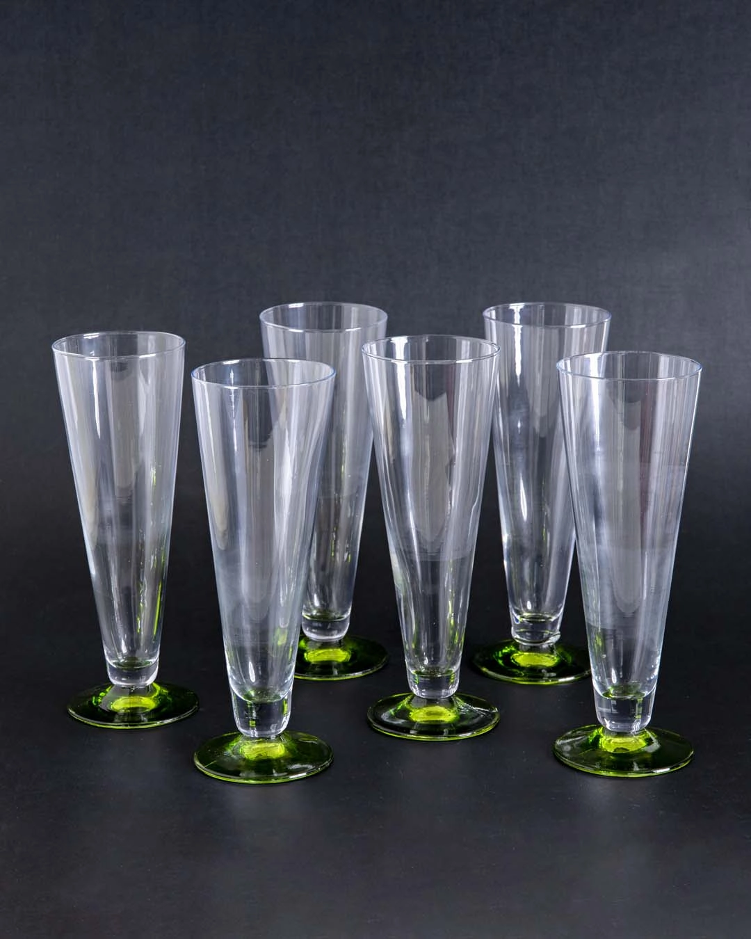 Green Base Flute Champagne Glass - Set Of 6