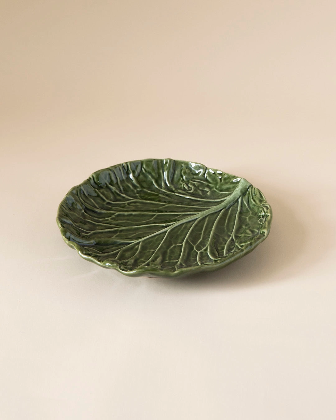 Green Cabbage Leaf Ceramic Platter