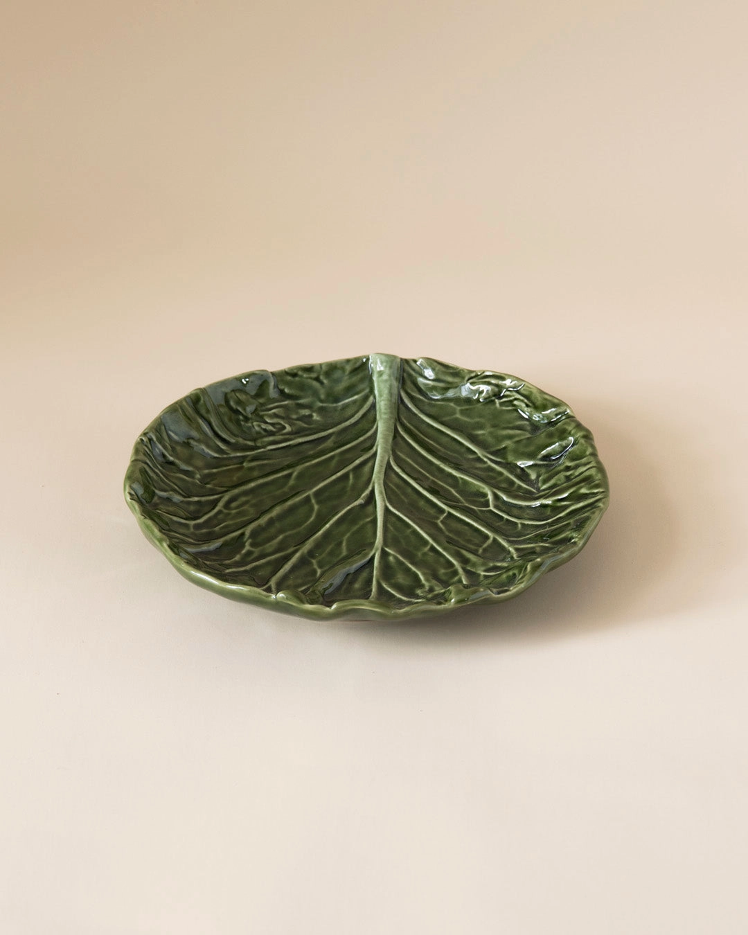 Green Cabbage Leaf Ceramic Platter