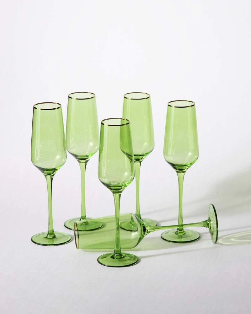 Green Stem Champagne Flutes - Set of 2
