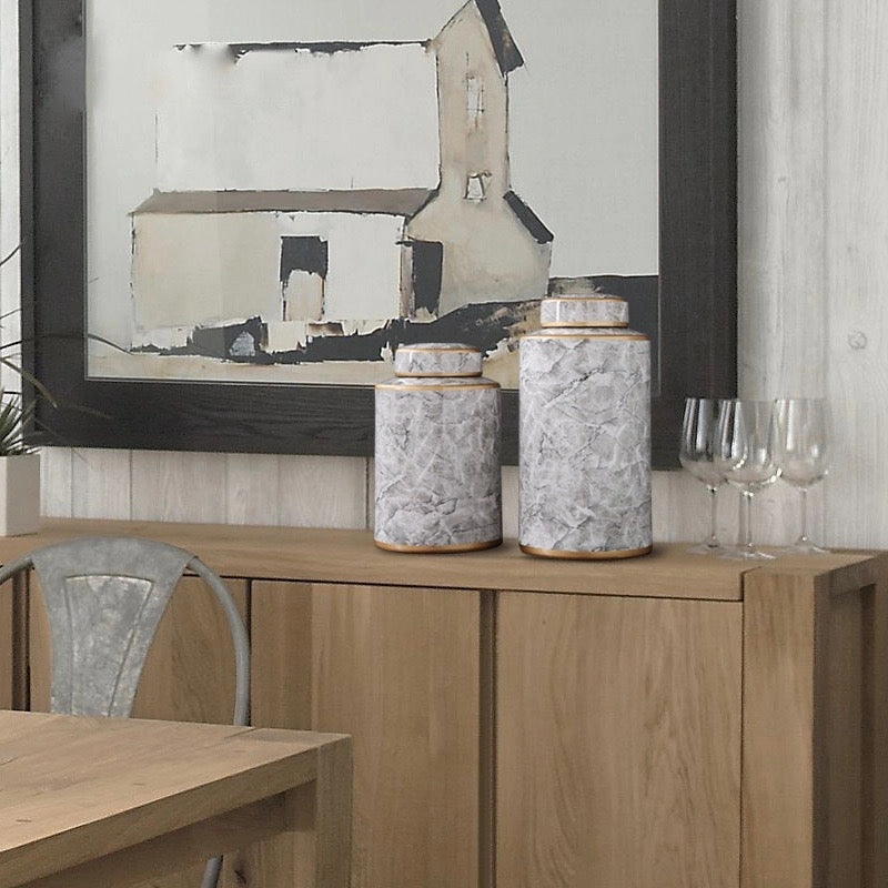 Grey Marble Urn Vase with Gold Trimhome decoration ,modern home decor 