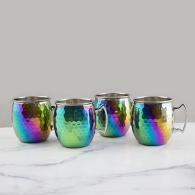 Hammered Rainbow Moscow Mule Mugs - Set Of 4glass cups ,personalized mugs 
