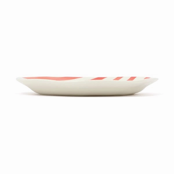 Hand Painted Plate Stripe L Red