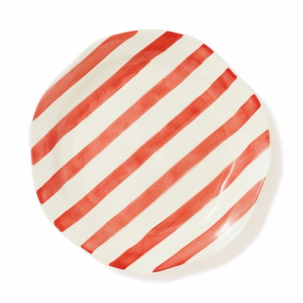 Hand Painted Plate Stripe L Redhand-painted ceramic bowl