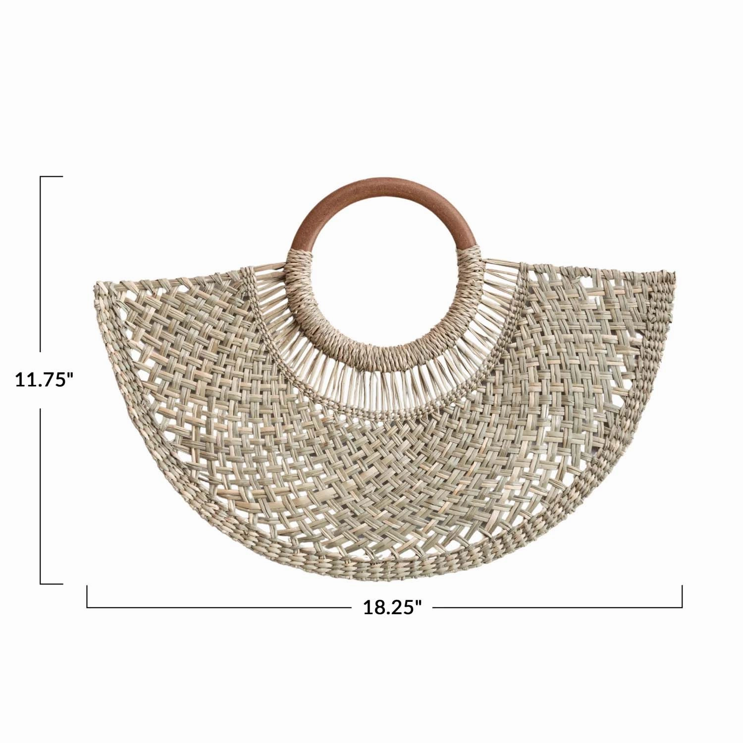 Hand-Woven Seagrass Fan Wall Decor with Wood Handle