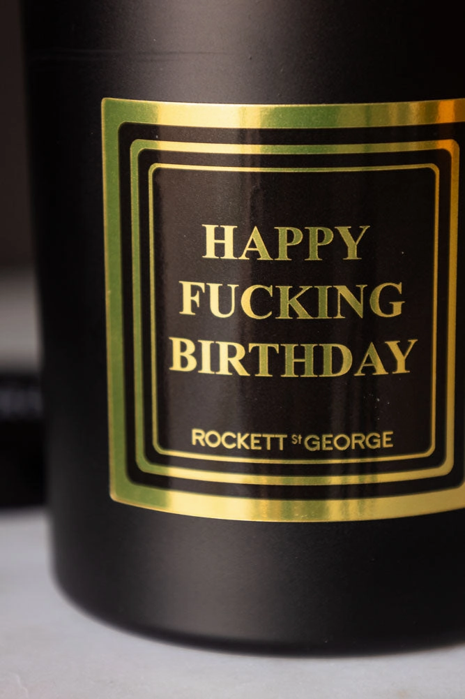 Happy Fucking Birthday Scented Candle - Leather & Tobacco