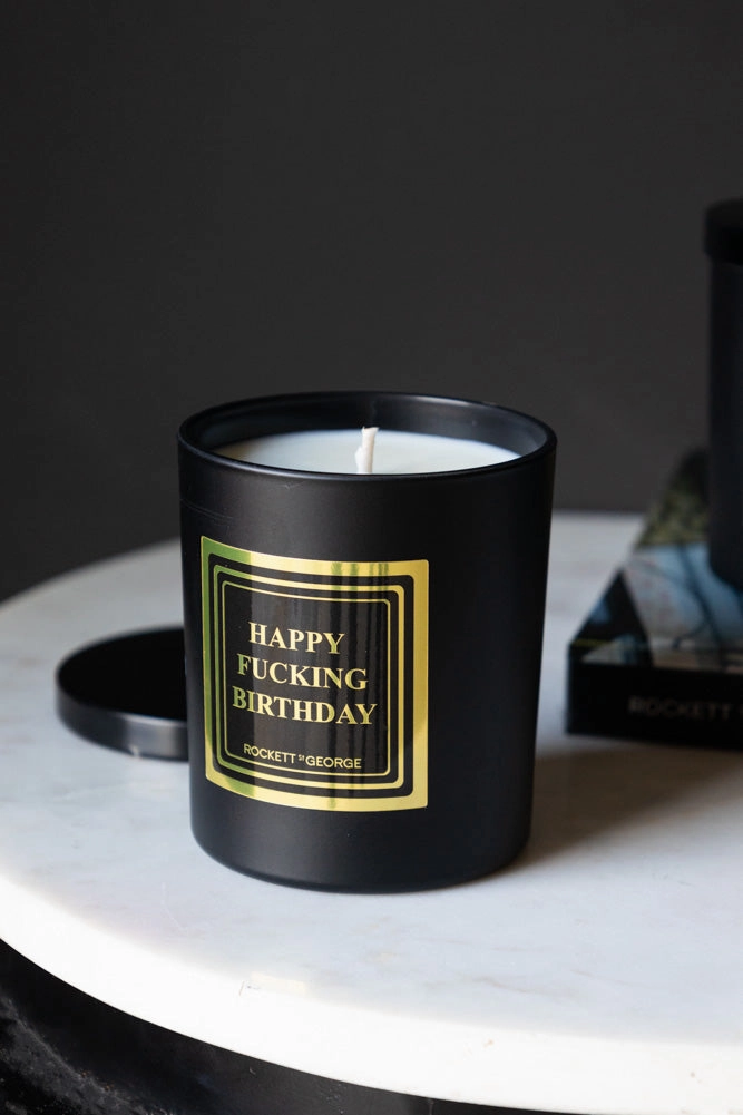Happy Fucking Birthday Scented Candle - Leather & Tobacco