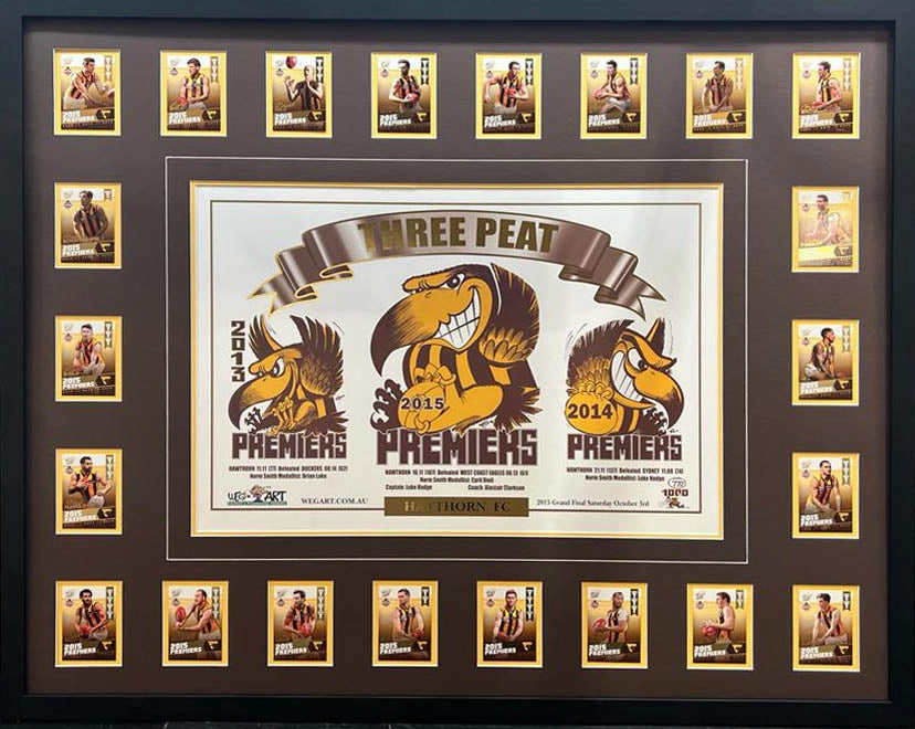 HAWTHORN 2013, 2014, 2015 PREMIERS WEG ART FRAMEDhandmade souvenirs