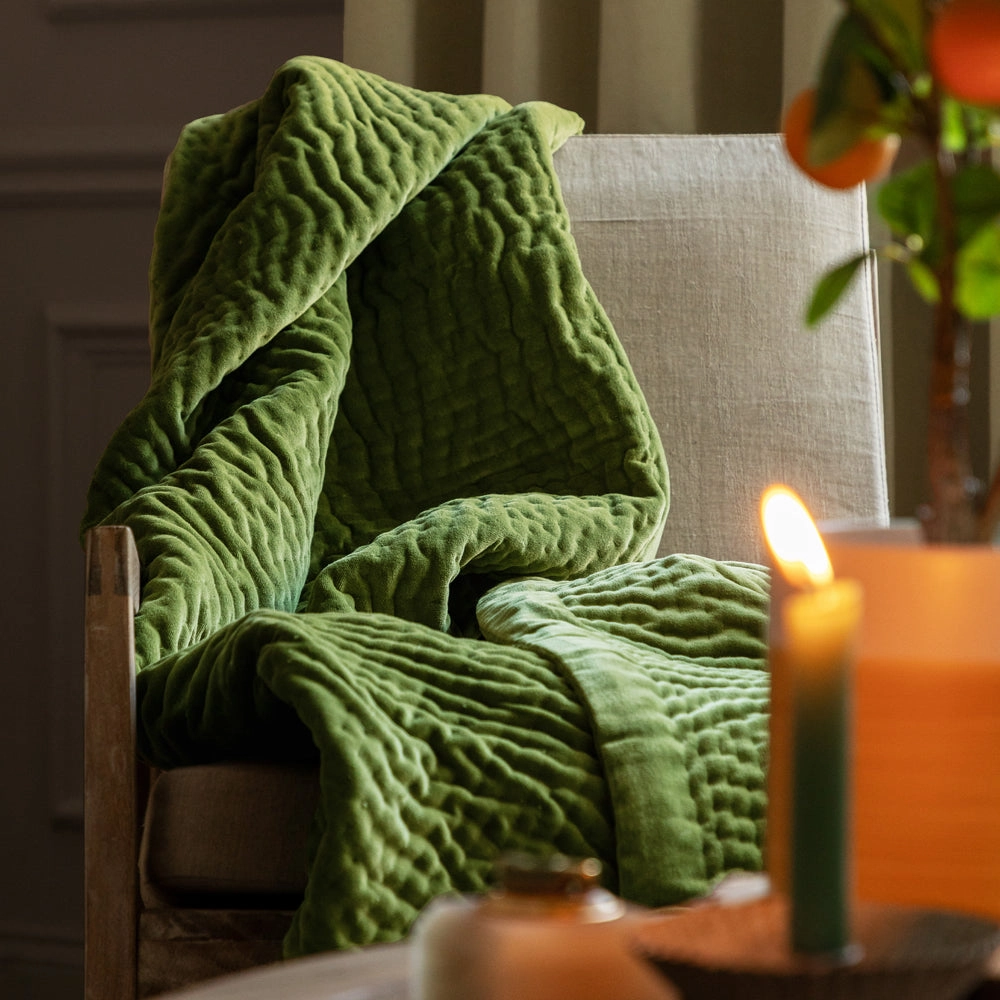 Haze Velvet Quilted Throw Grass