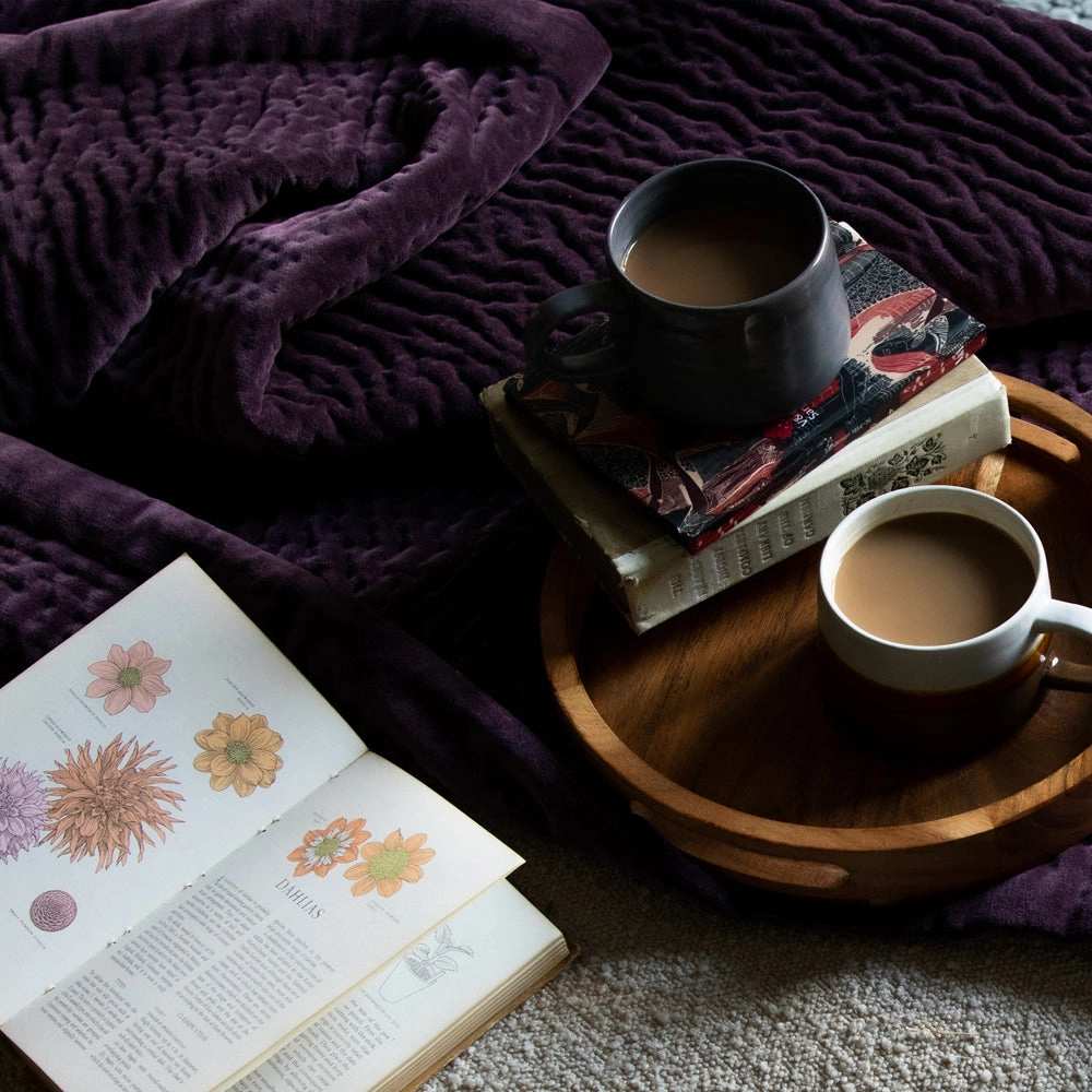 Haze Velvet Quilted Throw Plum
