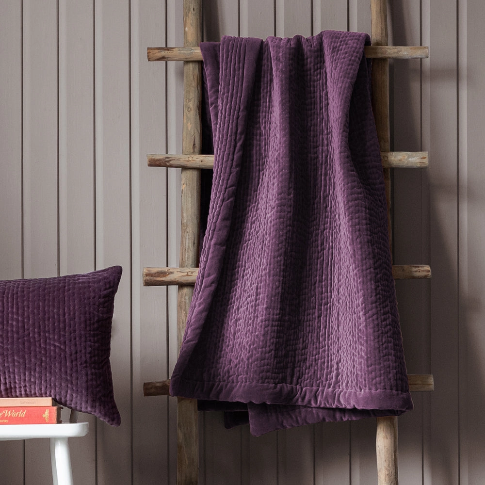 Haze Velvet Quilted Throw Plum