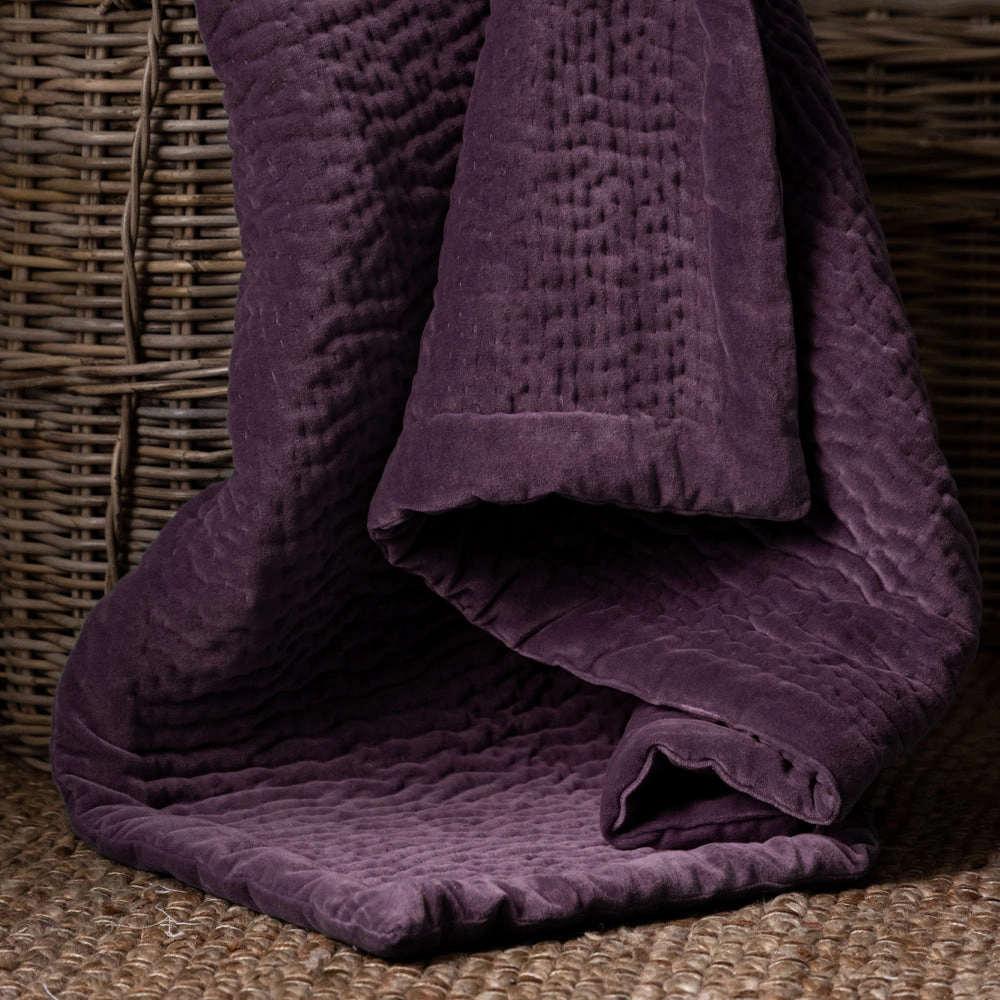 Haze Velvet Quilted Throw Plum
