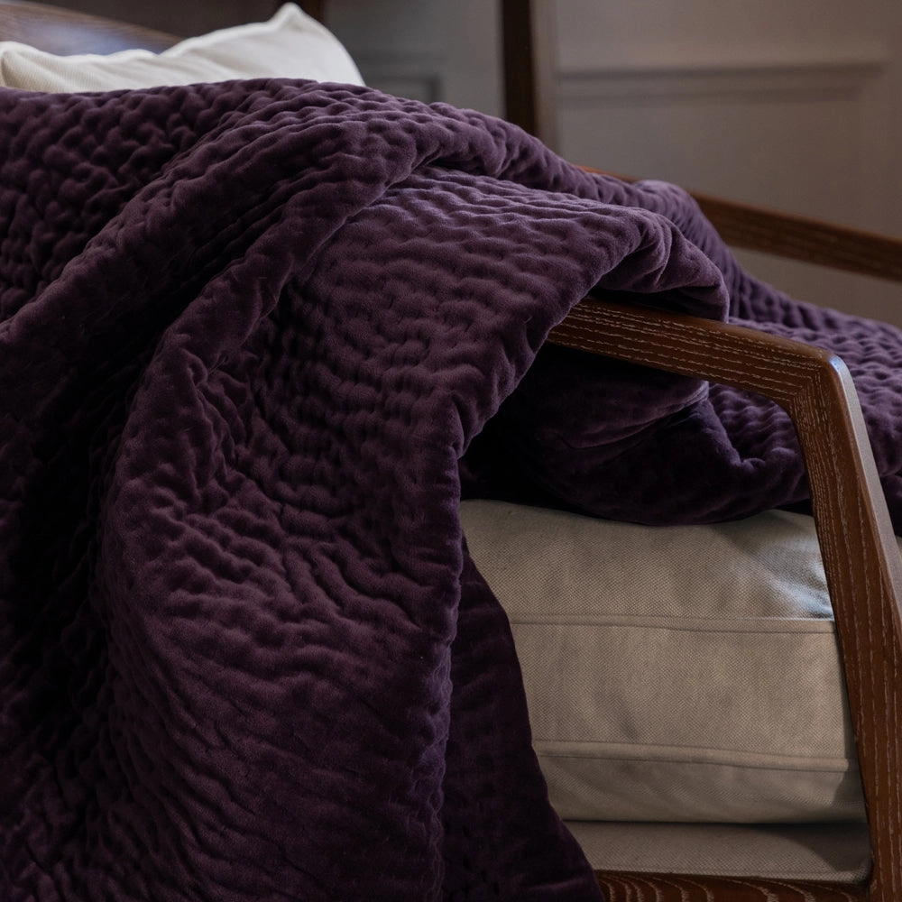 Haze Velvet Quilted Throw Plum