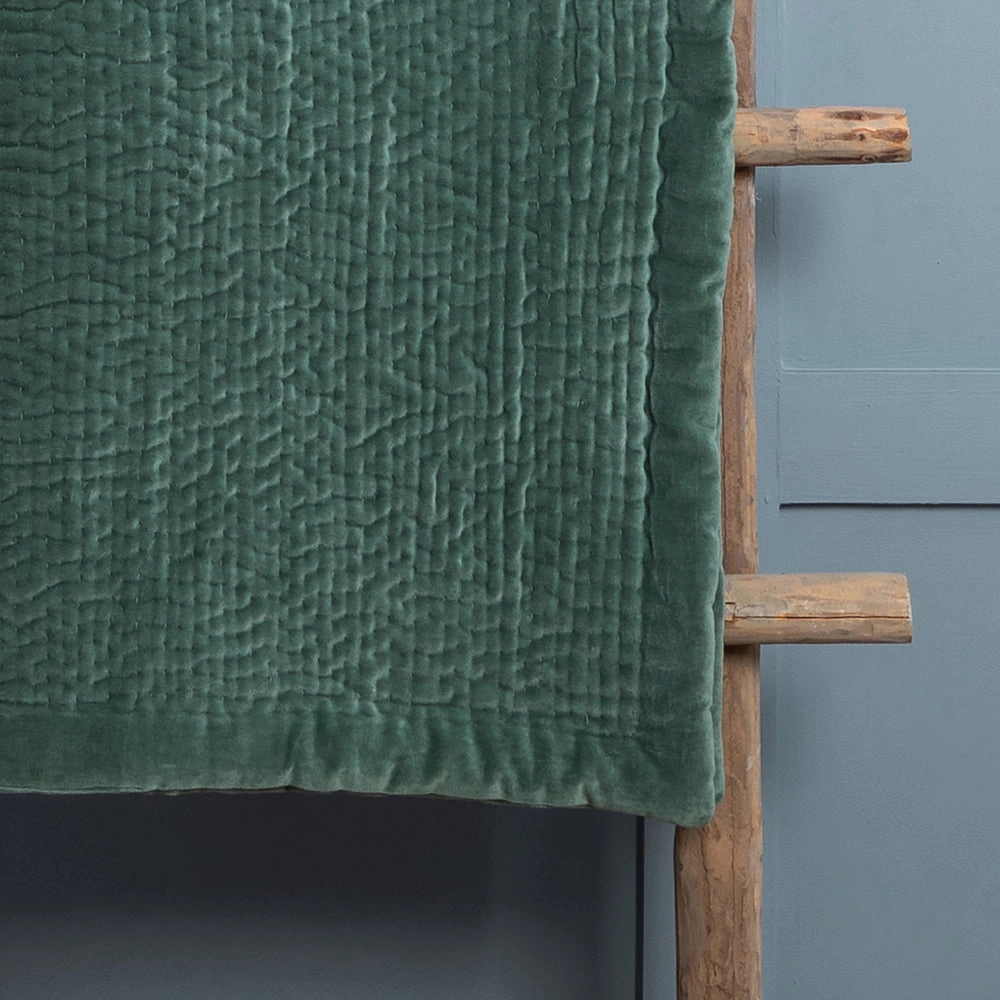 Haze Velvet Quilted Throw Seafoam