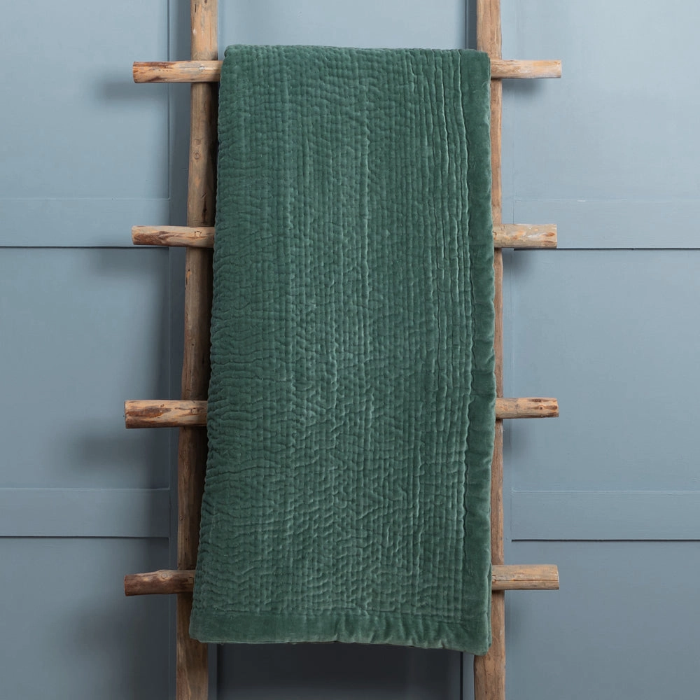 Haze Velvet Quilted Throw Seafoam