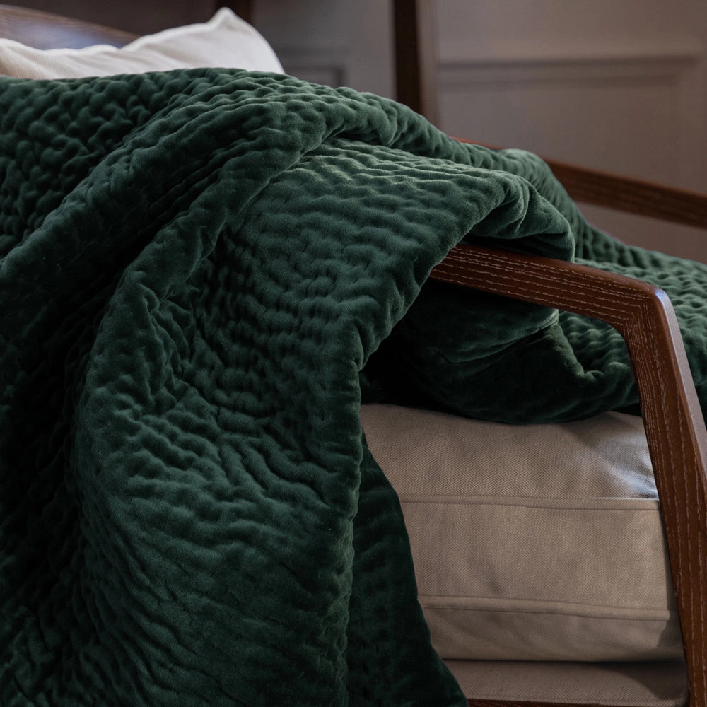 Haze Velvet Quilted Throw Seafoam