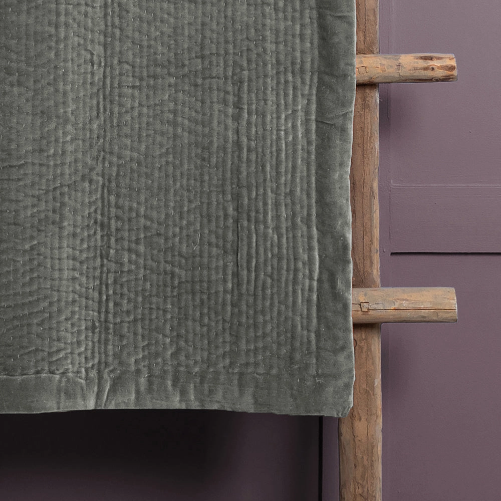 Haze Velvet Quilted Throw Steel