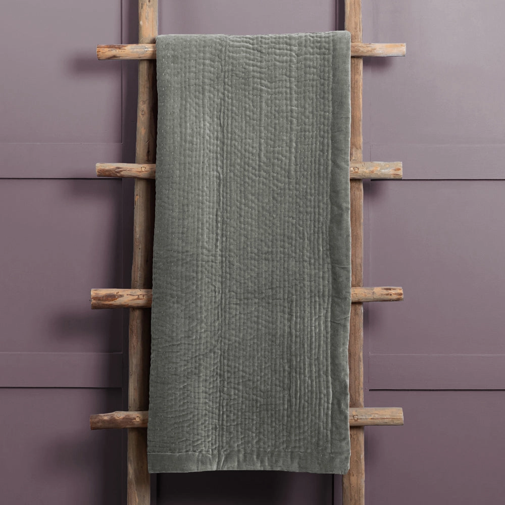 Haze Velvet Quilted Throw Steel