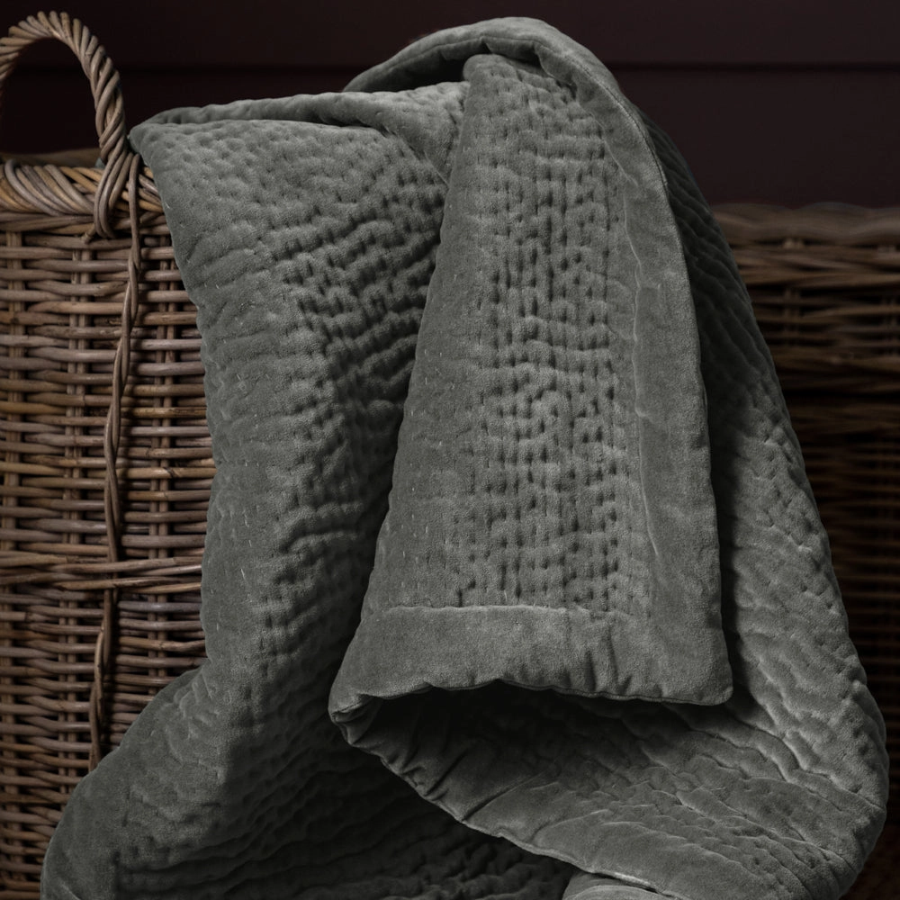 Haze Velvet Quilted Throw Steel