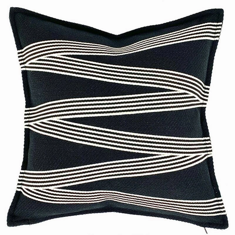 Heavy Linen Black Base and White Stripes Cushions