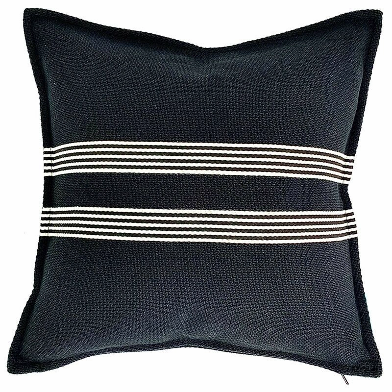Heavy Linen Black Base and White Stripes Cushions